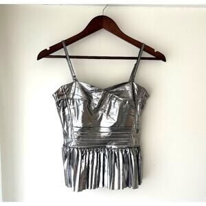 Metallic Silver Peplum Tank Top | Tube Corset | Party Witchy Whimsigoth NYE | S